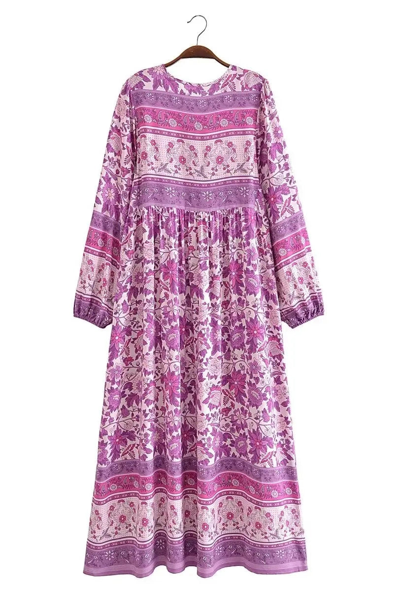 KAVAW - Long Sleeve Floral Boho Maxi Dress