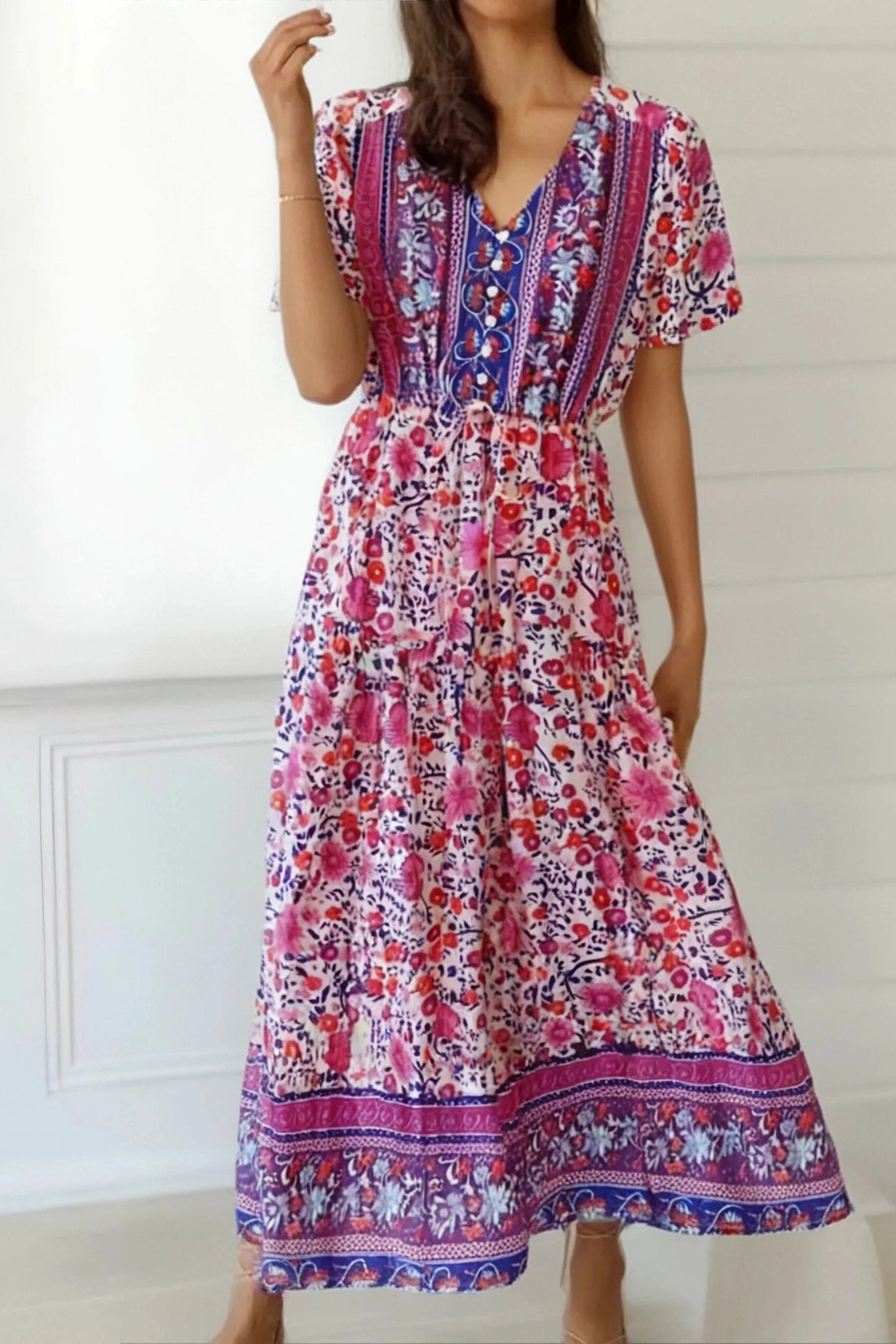 KAVAW - Tassel Ruffle Floral Maxi Dress