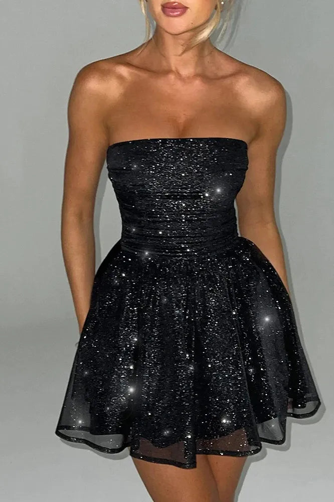 KAVAW - Elegant Strapless Sequin Mini Dress