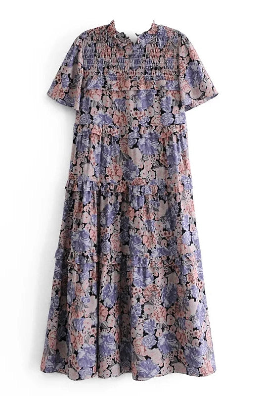 KAVAW - Floral Ruffle Boho Midi Dress