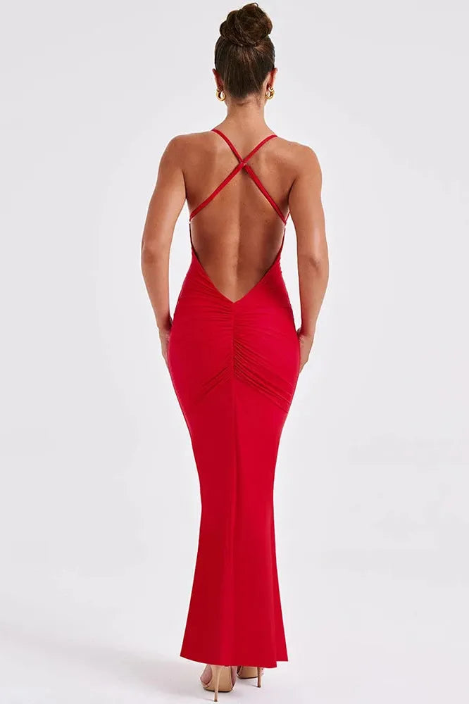 KAVAW - Spaghetti Strap Backless Maxi Dress