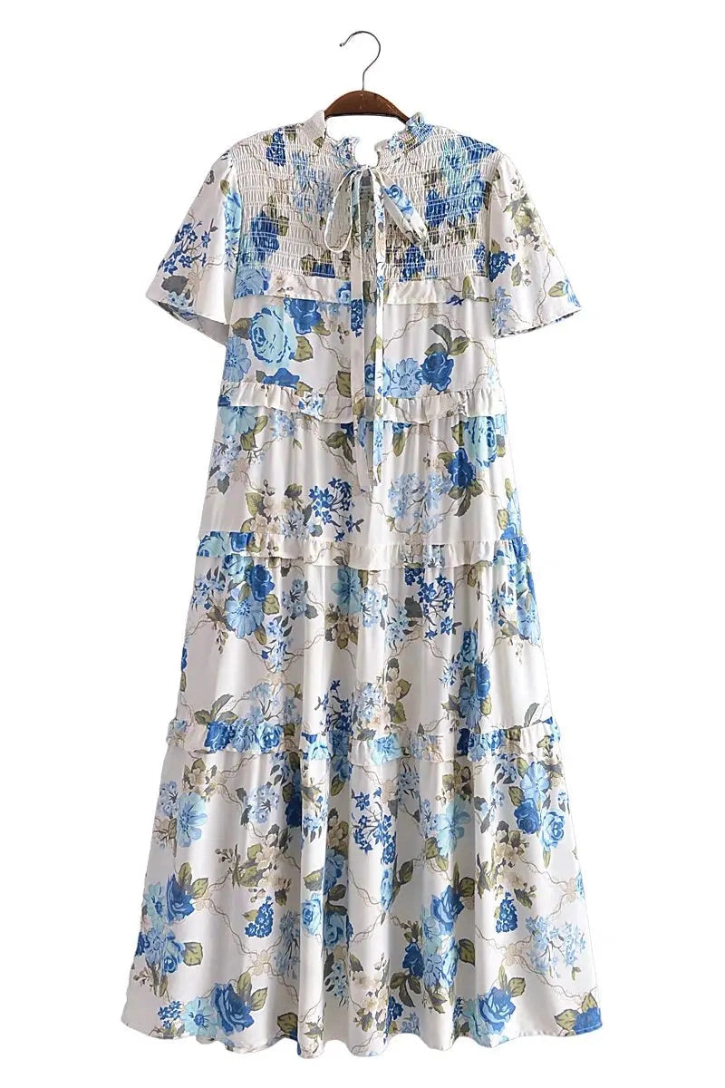 KAVAW - Floral Ruffle Boho Midi Dress