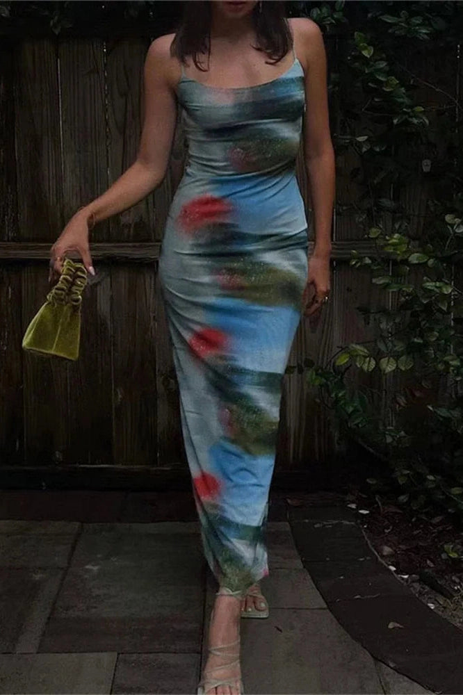 KAVAW - Printed Backless Split Maxi Dress