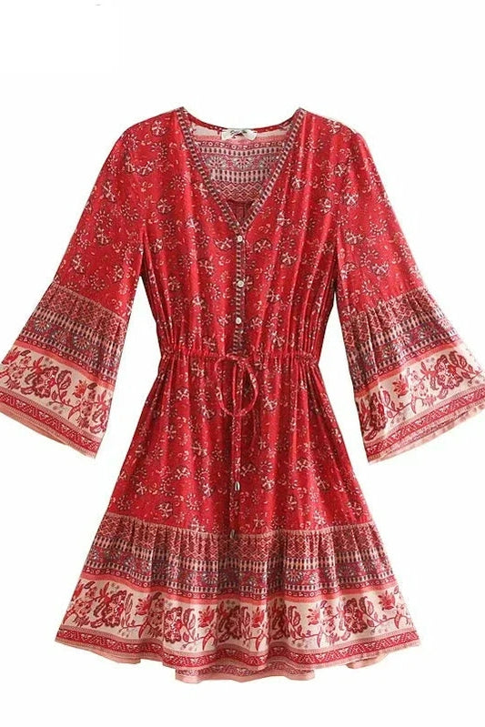 KAVAW - Hippie Floral Tassel Mini Dress