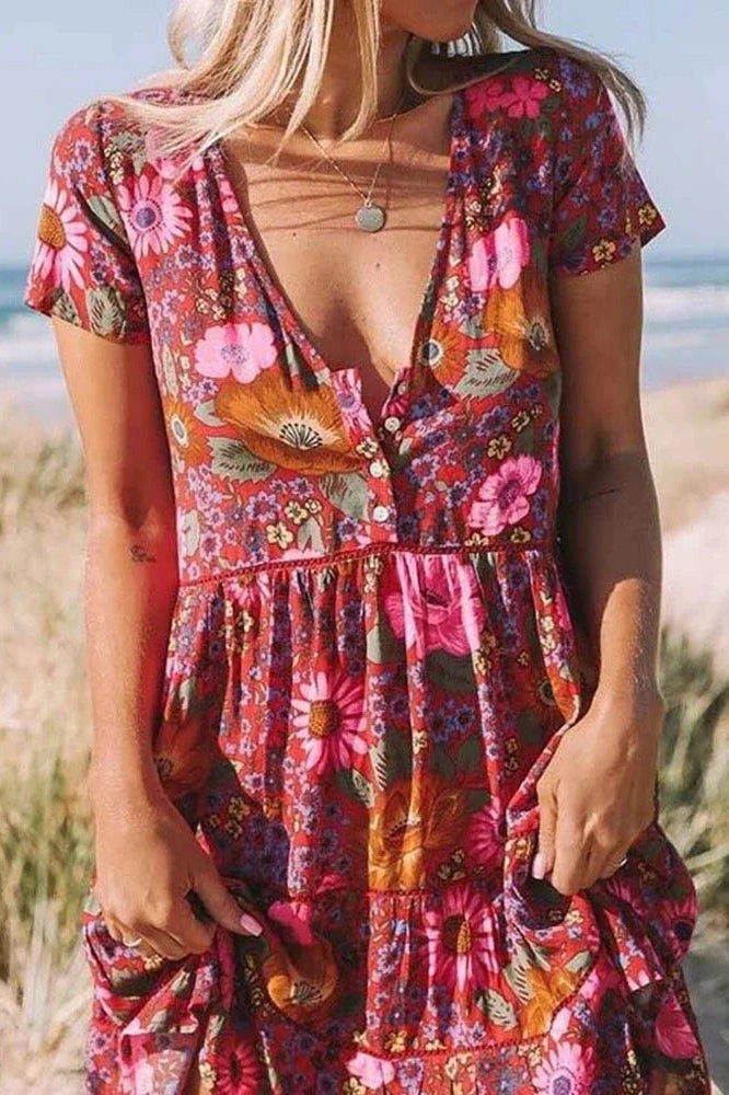 KAVAW - Floral Boho Mini Dress