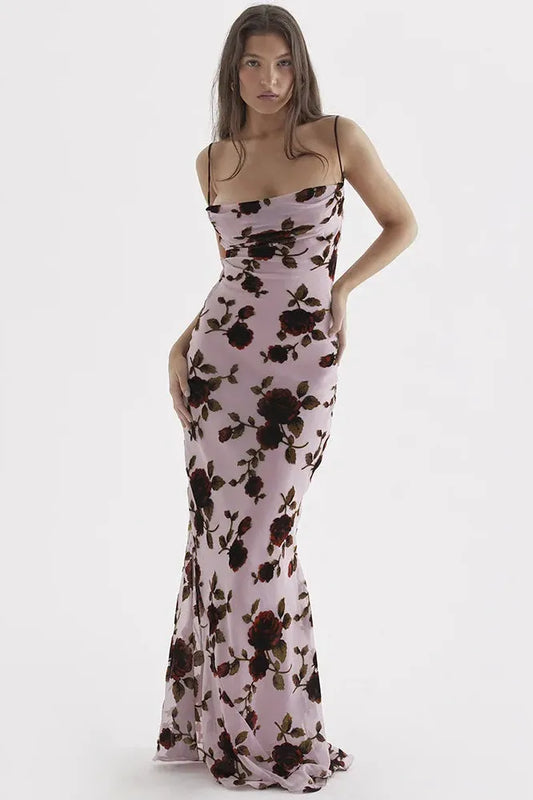 KAVAW - Elegant Floral Print Midi Dress