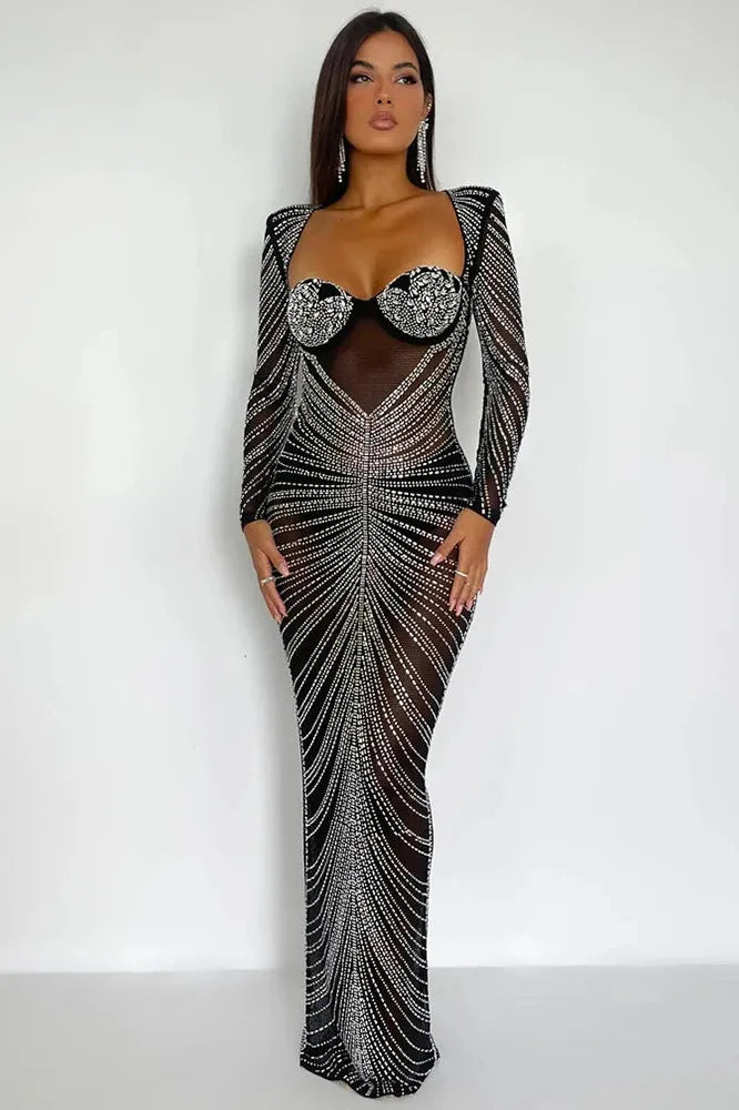 KAVAW - Glitter Mesh Maxi Dress