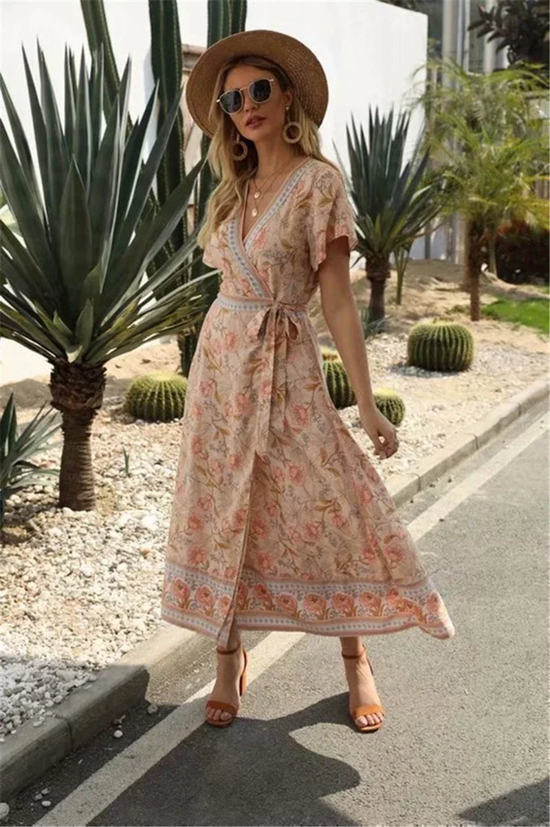 KAVAW - Floral Wrap V-neck Maxi Dress