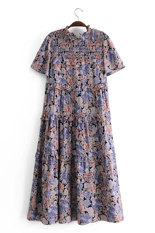 KAVAW - Floral Ruffle Boho Midi Dress