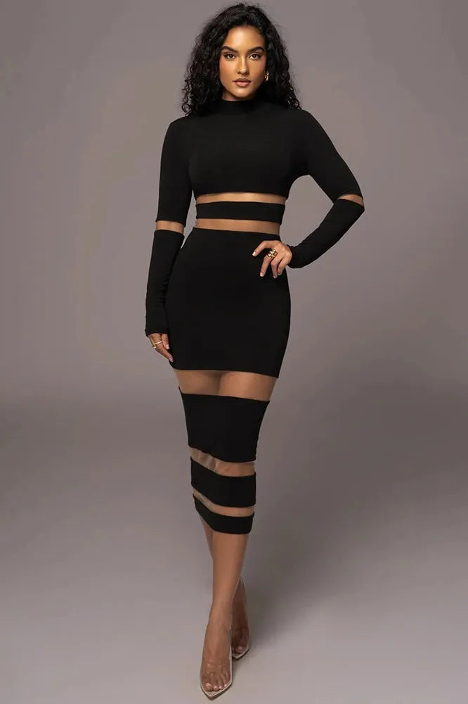 KAVAW - Patchwork Bodycon Midi Dress