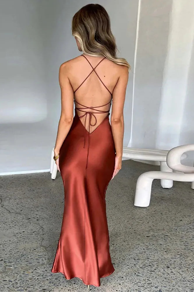 KAVAW - Satin Backless Maxi Dress