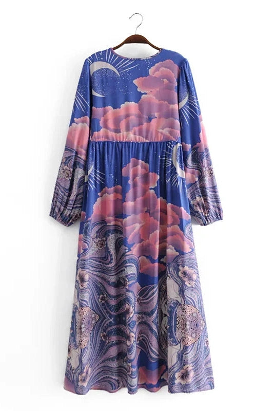 KAVAW - Vintage Floral Long Sleeve Maxi Dress