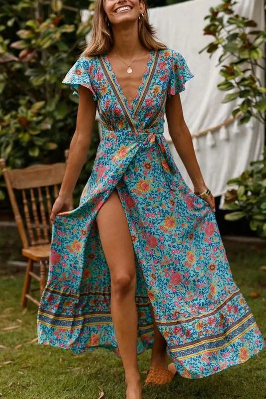 KAVAW - Floral Bat Sleeve Maxi Dress