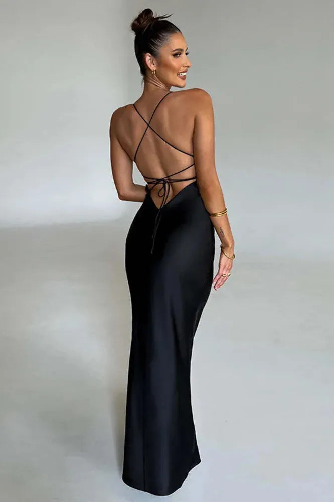 KAVAW - Satin Backless Maxi Dress