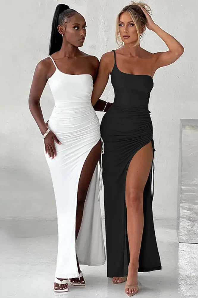 KAVAW - One Shoulder Thigh High Split Maxi Dress