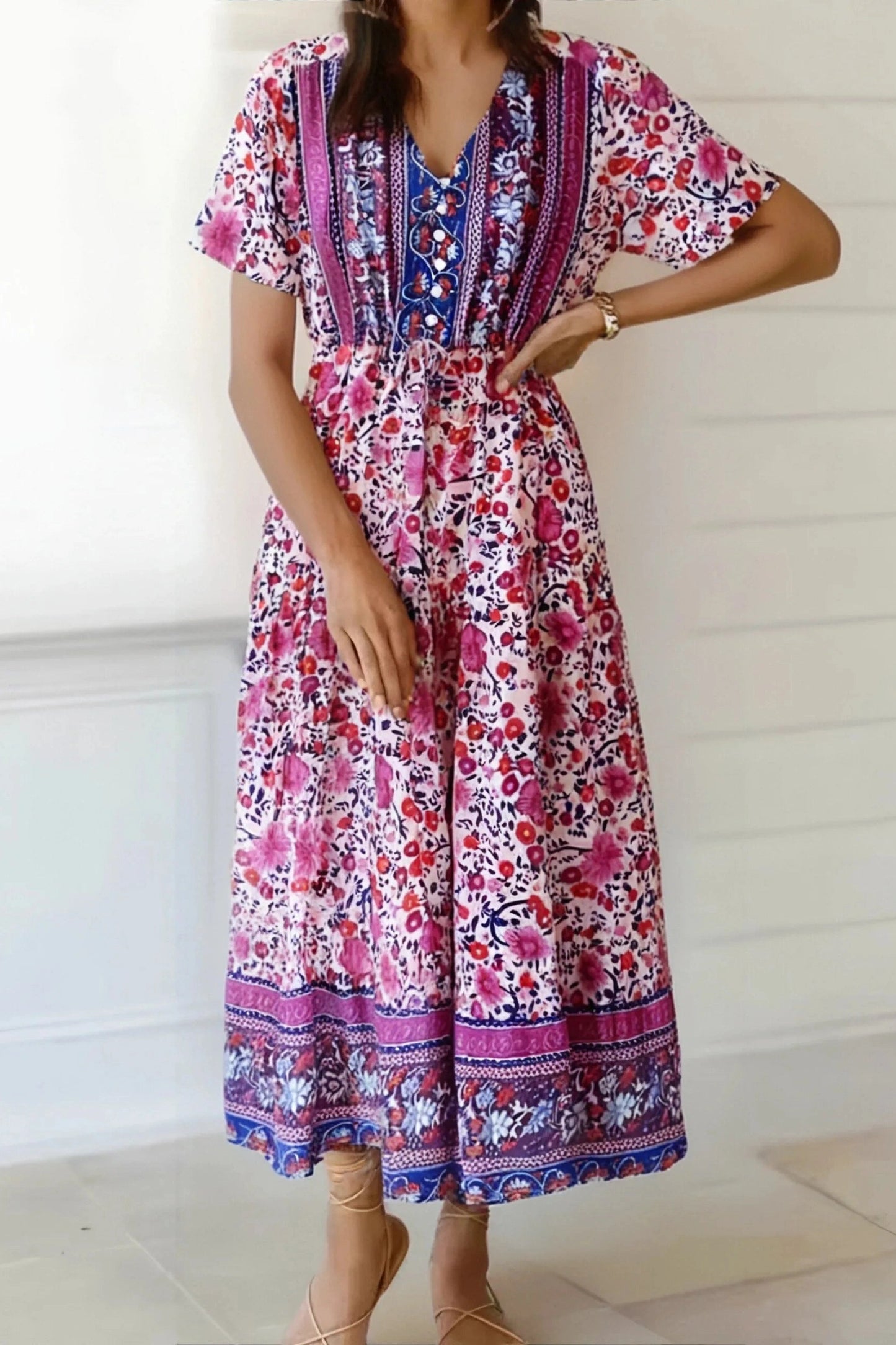 KAVAW - Tassel Ruffle Floral Maxi Dress