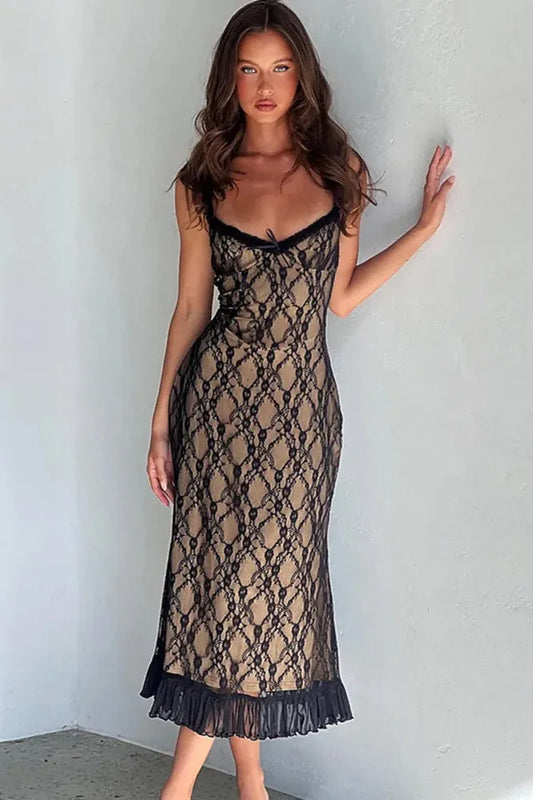 KAVAW - Elegant Lace Print Maxi Dress