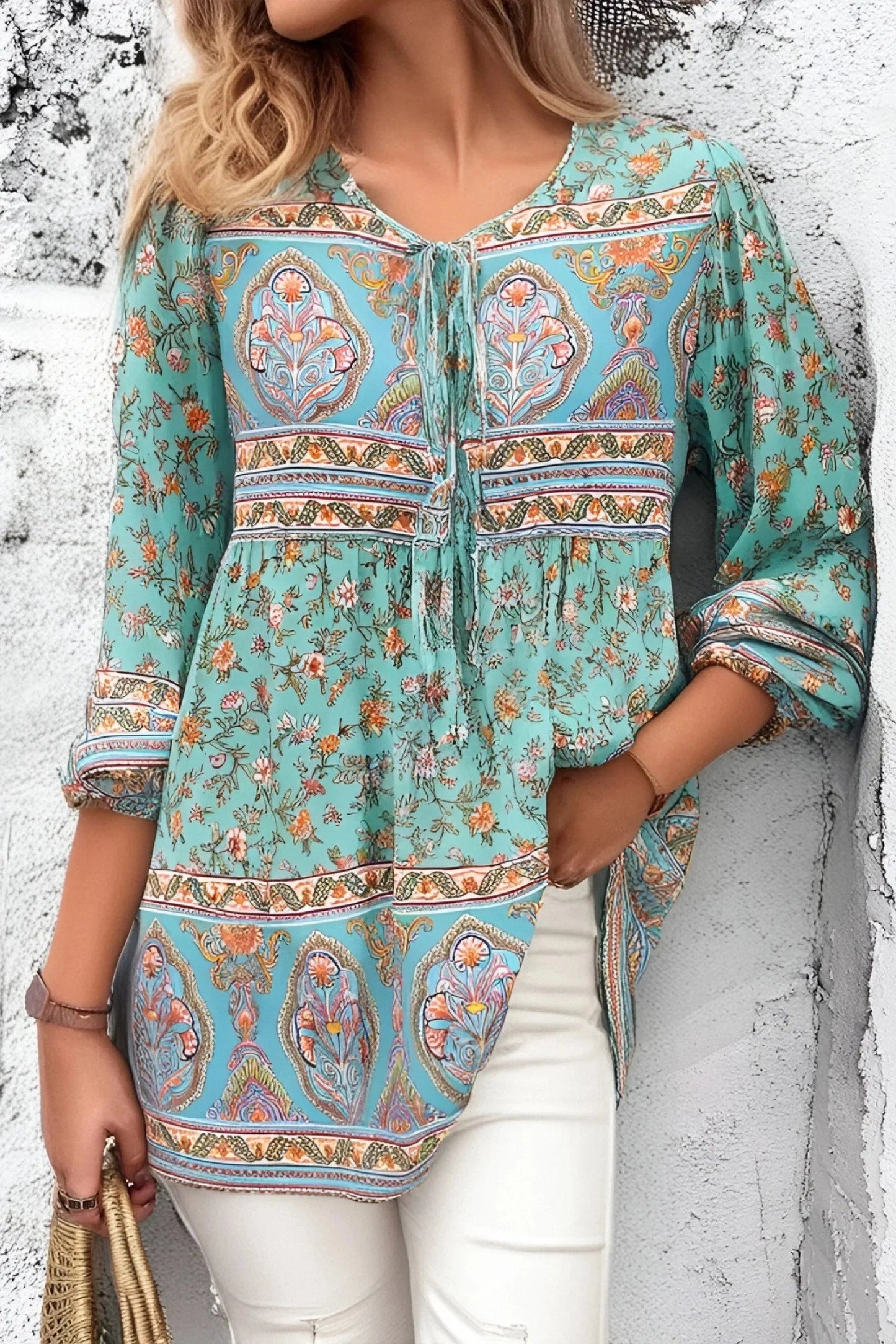 KAVAW - Ethnic Floral Long Sleeve Boho Mini Dress