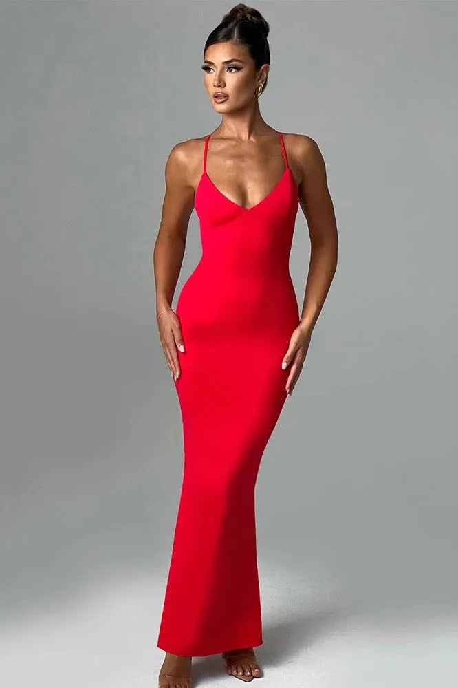 KAVAW - Spaghetti Strap Backless Maxi Dress