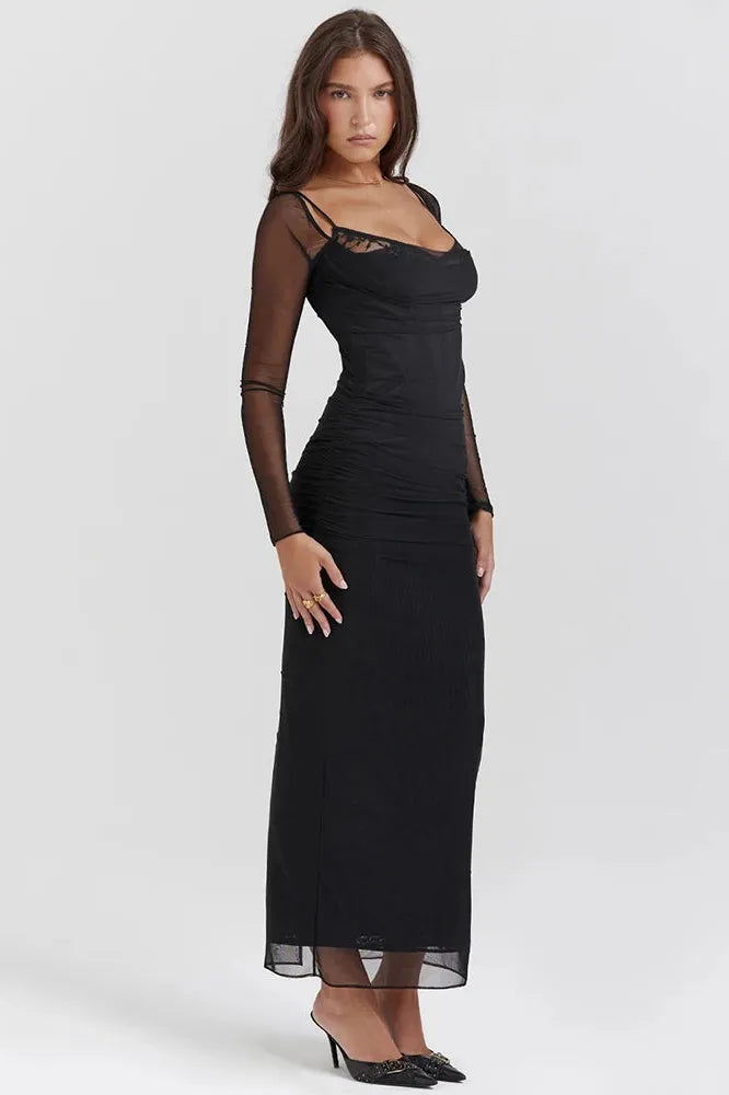 KAVAW - Elegant Sheer Sleeve Maxi Dress