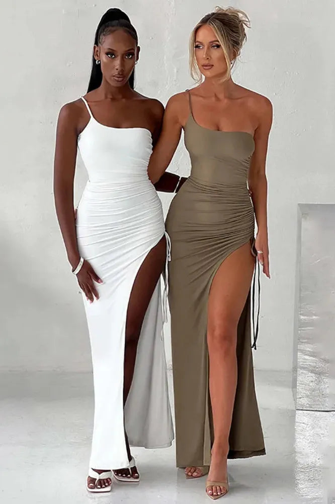 KAVAW - One Shoulder Thigh High Split Maxi Dress