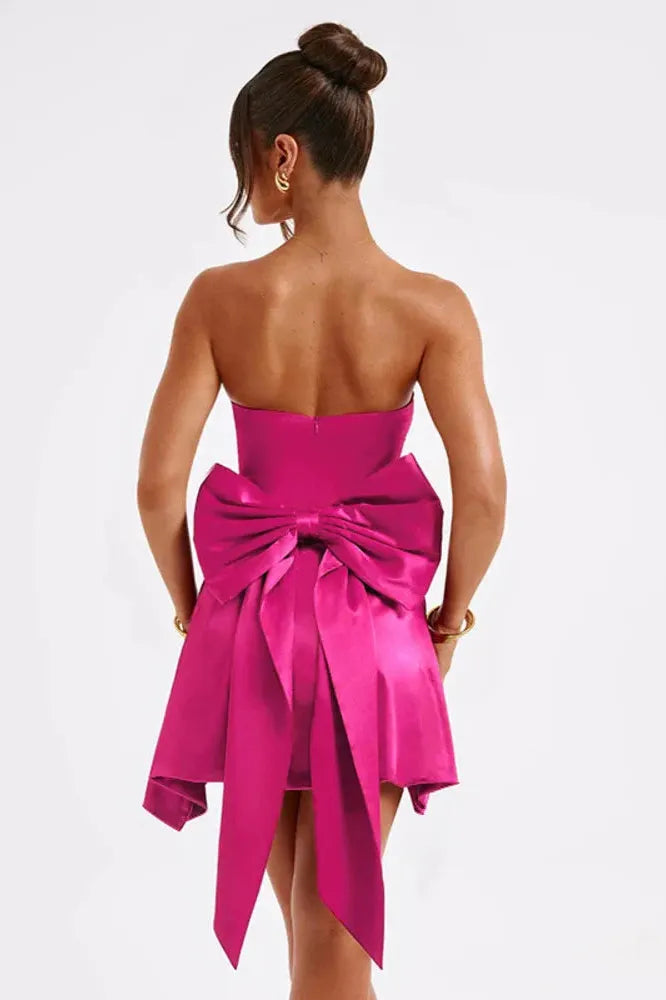 KAVAW - Strapless Bow Backless Mini Dress