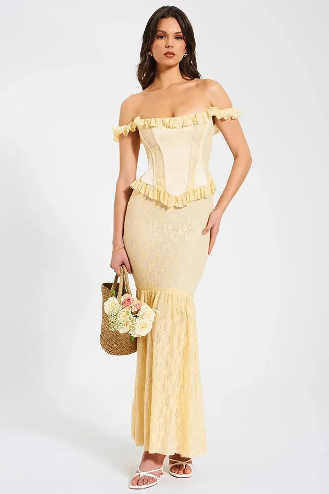 KAVAW - Satin Lace Corset Maxi Dress