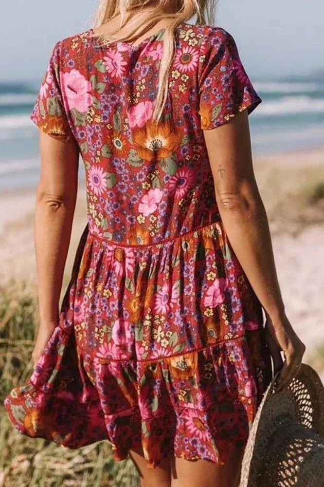 KAVAW - Floral Boho Mini Dress