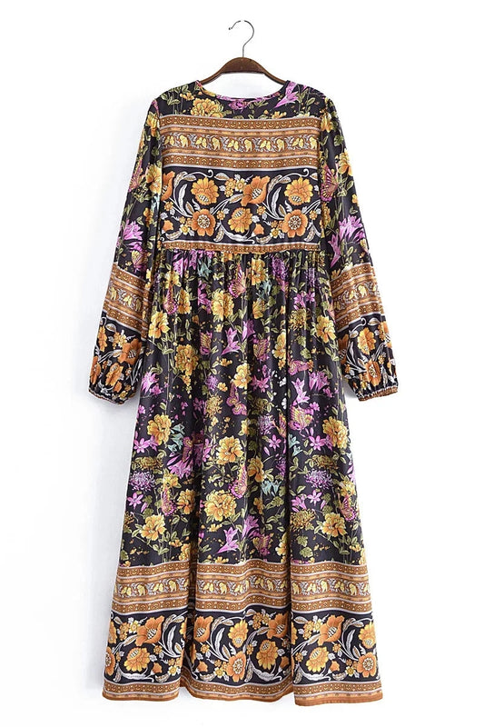 KAVAW - Tie Neck Floral Boho Maxi Dress