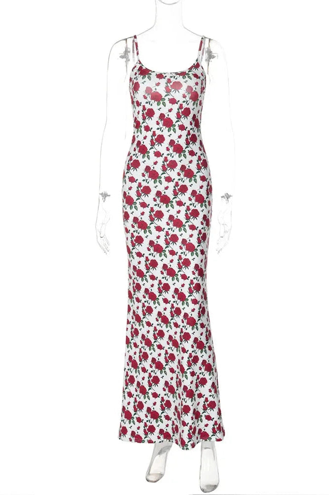 KAVAW - Print Contrast Backless Long Maxi Dress