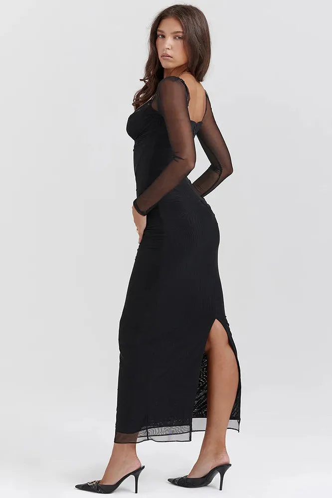 KAVAW - Elegant Sheer Sleeve Maxi Dress