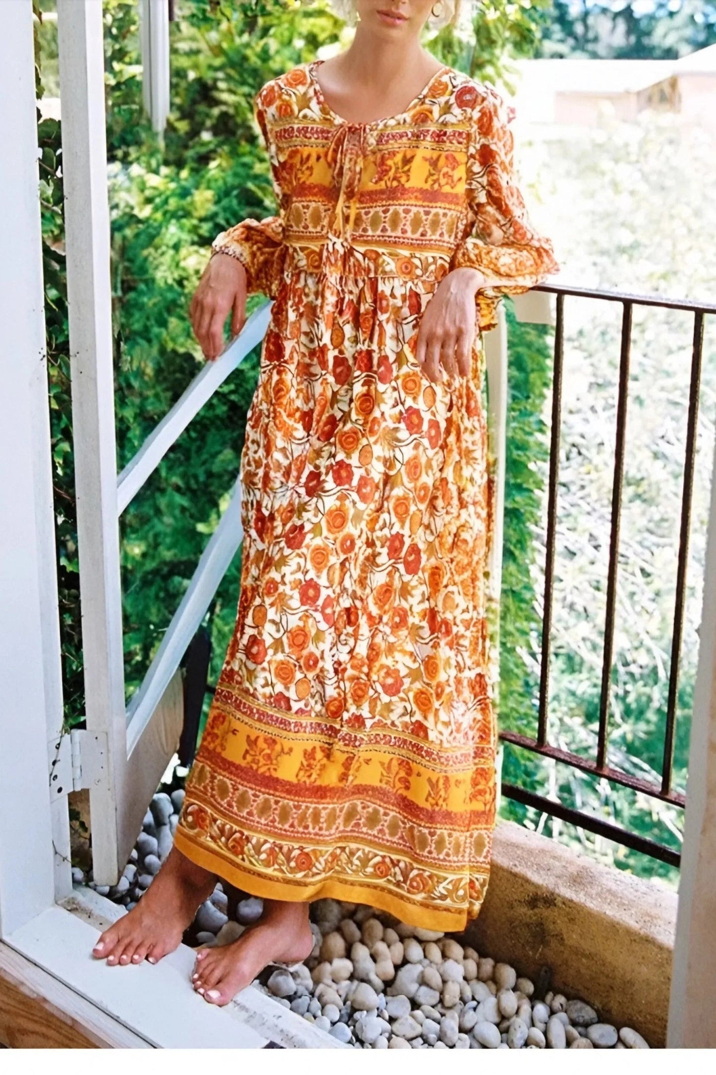 KAVAW - Long Sleeve Floral Boho Maxi Dress