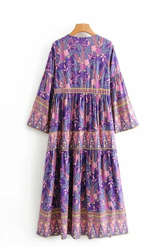 KAVAW - Floral Tassel Lace-up Maxi Dress