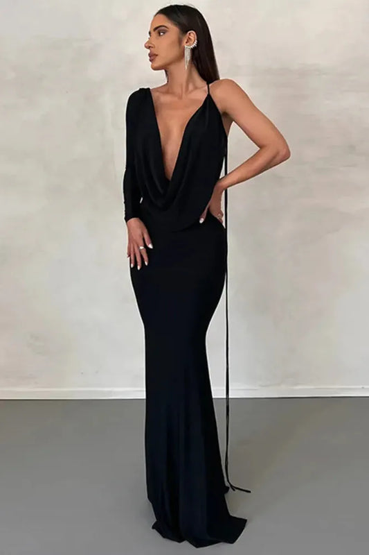 KAVAW - Elegant One Sleeve Backless Maxi Dress