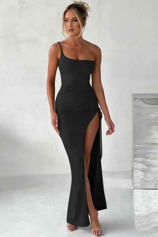 KAVAW - One Shoulder Thigh High Split Maxi Dress