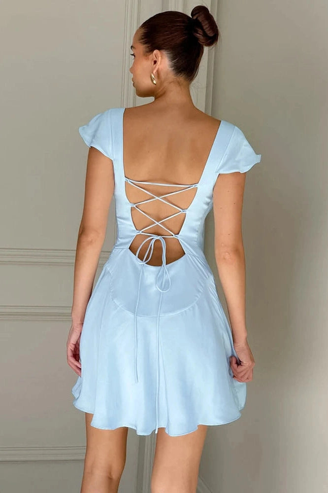 KAVAW - Elegant Backless Lace-Up Mini Dress