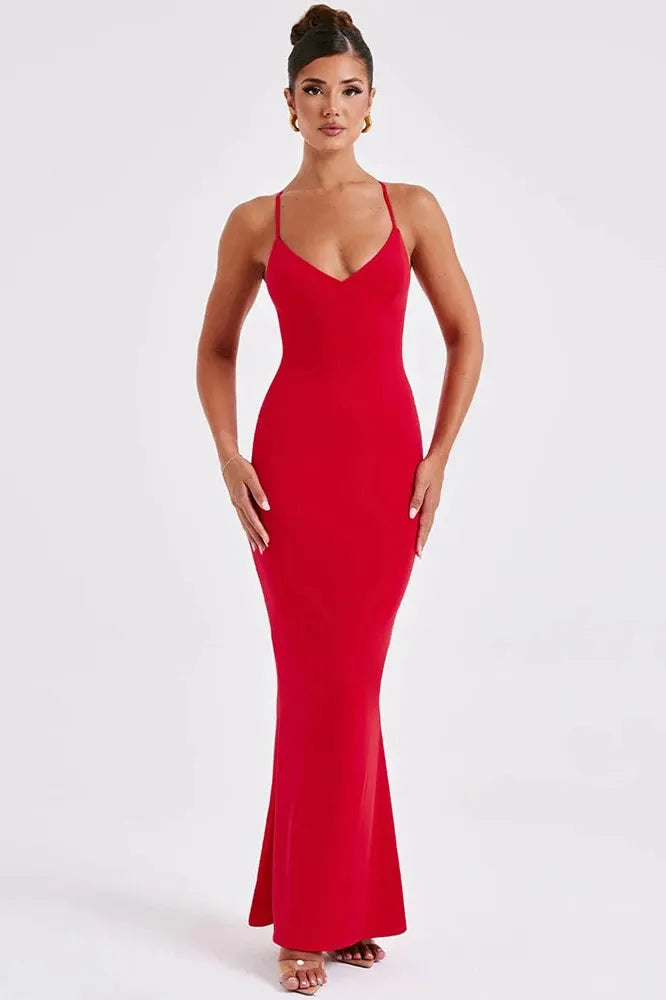 KAVAW - Spaghetti Strap Backless Maxi Dress