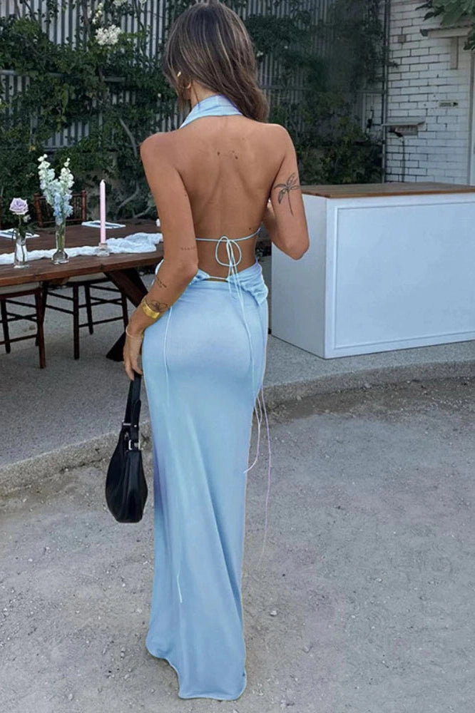 KAVAW - Elegant Backless Halter Maxi Dress