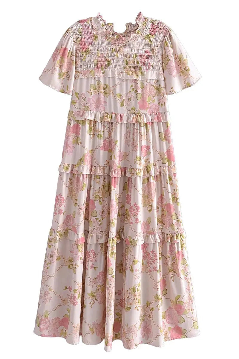 KAVAW - Floral Ruffle Boho Midi Dress