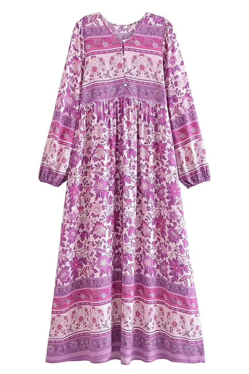 KAVAW - Long Sleeve Floral Boho Maxi Dress