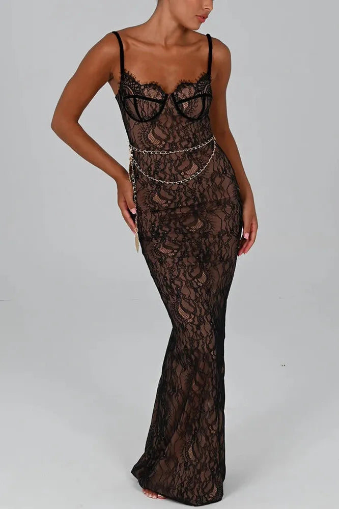 KAVAW - Elegant Lace Print Maxi Dress