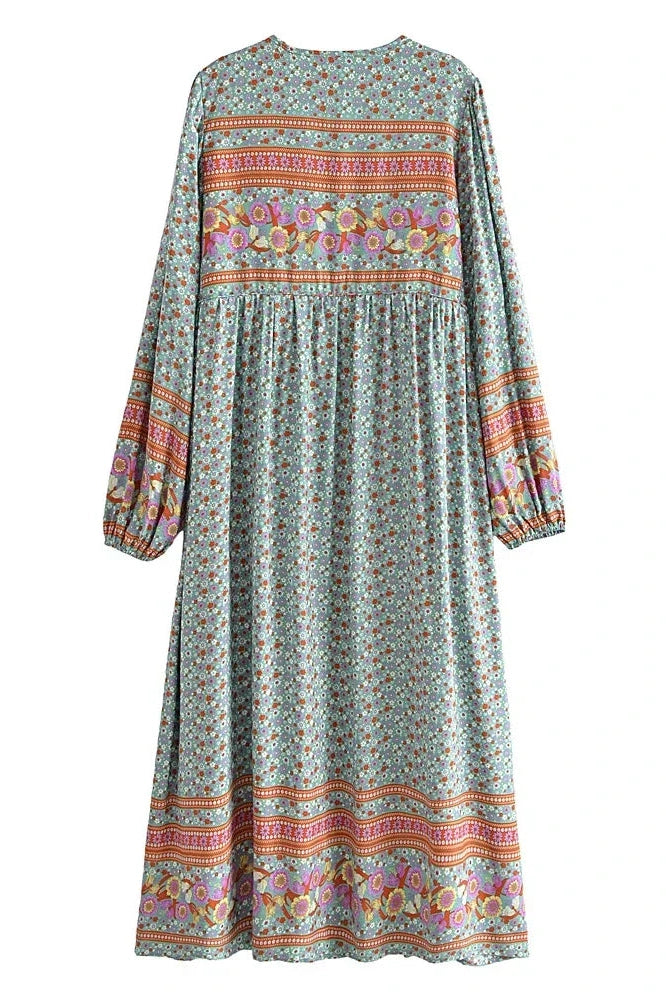 KAVAW - Tie Neck Floral Boho Maxi Dress