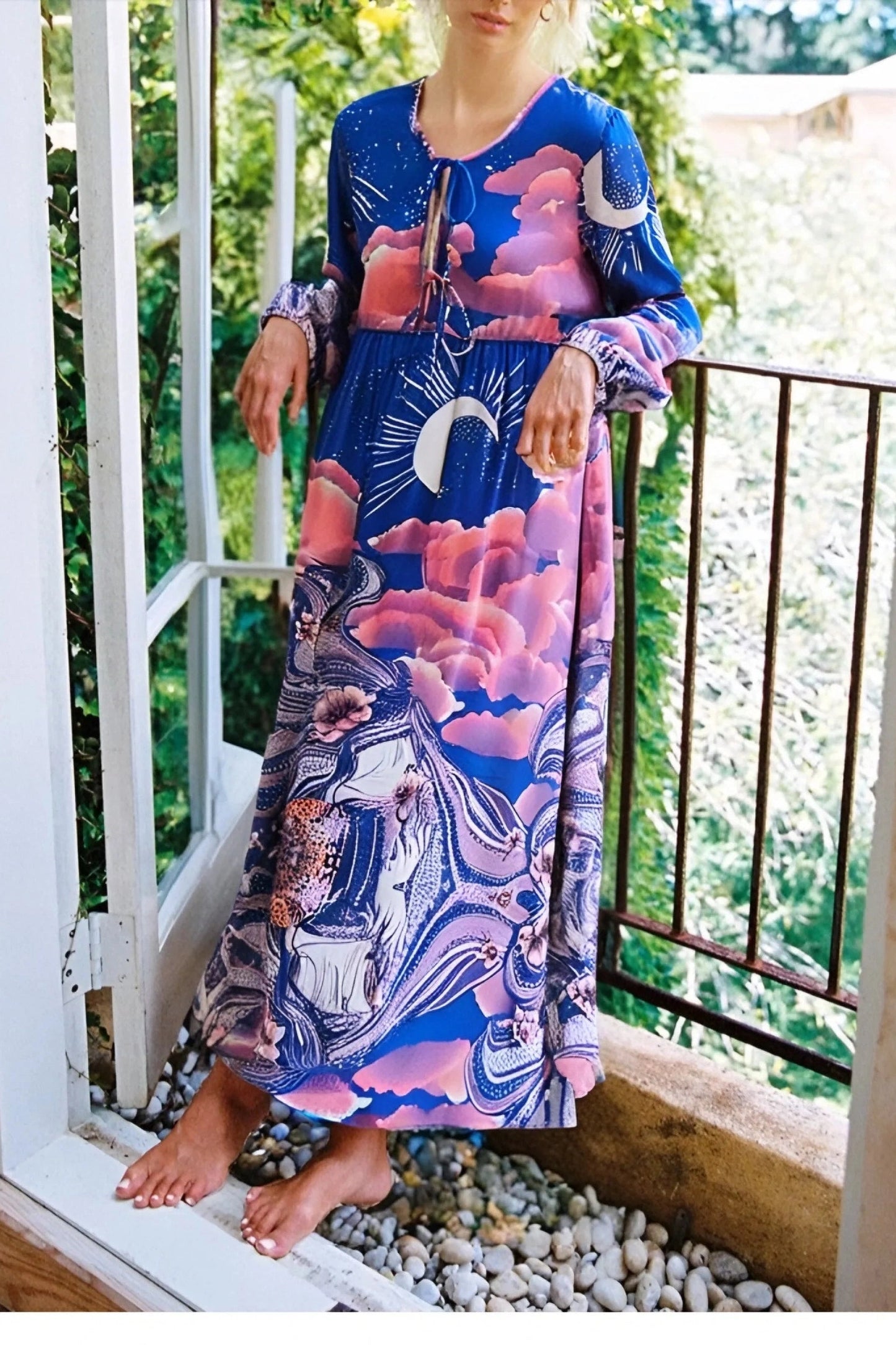 KAVAW - Vintage Floral Long Sleeve Maxi Dress