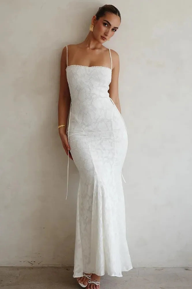 KAVAW - Backless Lace-up Maxi Gown Dress