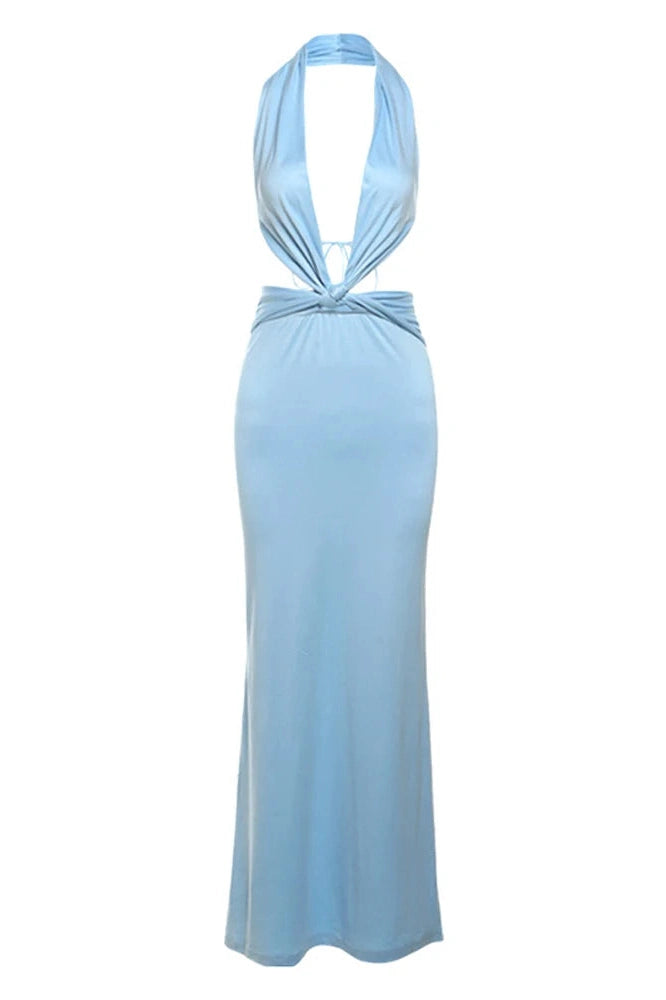 KAVAW - Elegant Backless Halter Maxi Dress