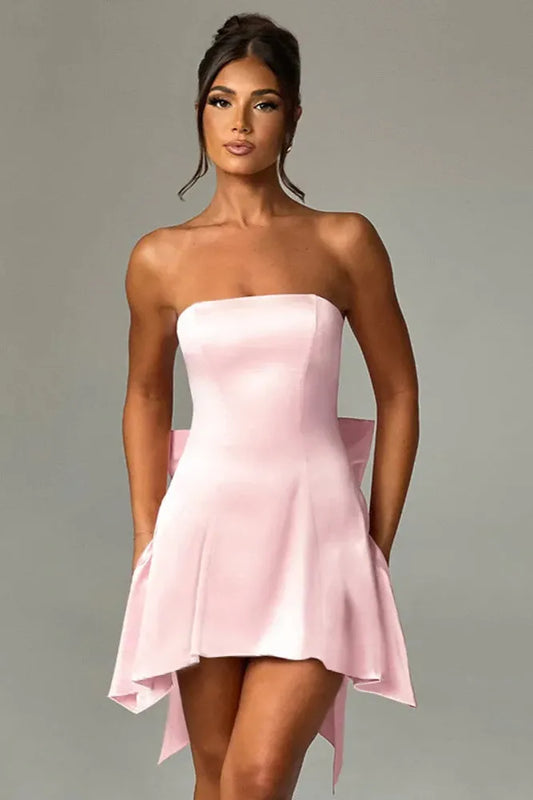 KAVAW - Strapless Bow Backless Mini Dress