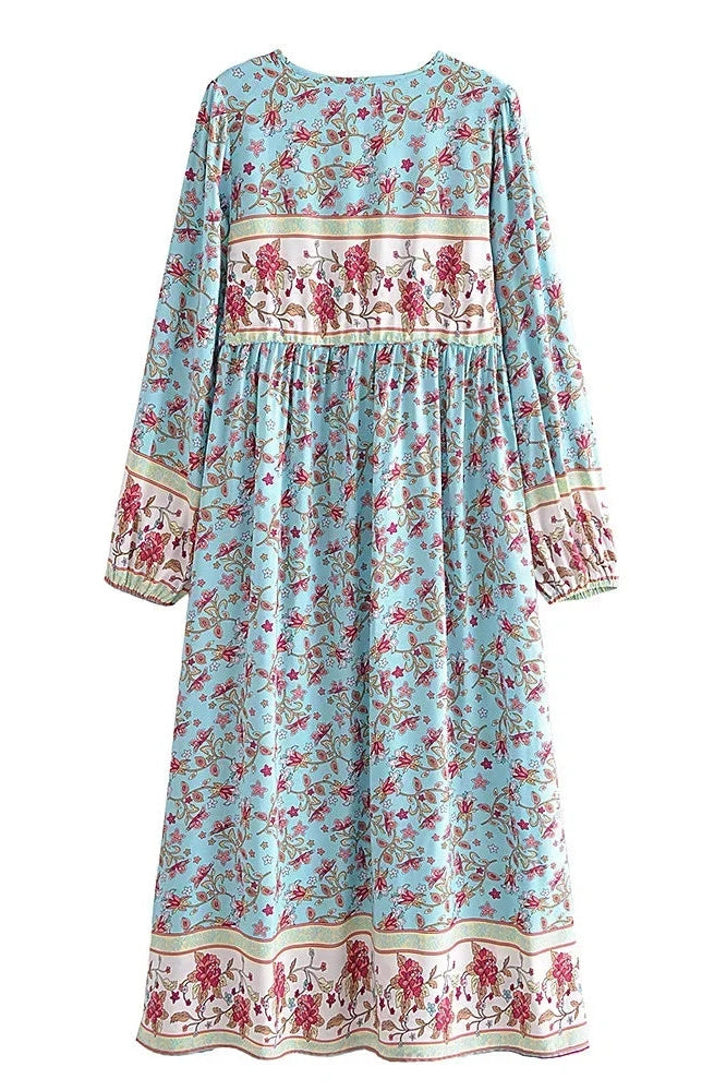 KAVAW - Long Sleeve Floral Boho Maxi Dress