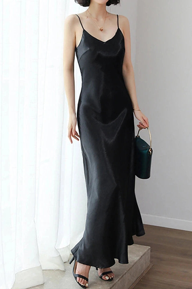 KAVAW - V Neck Satin Maxi Dress