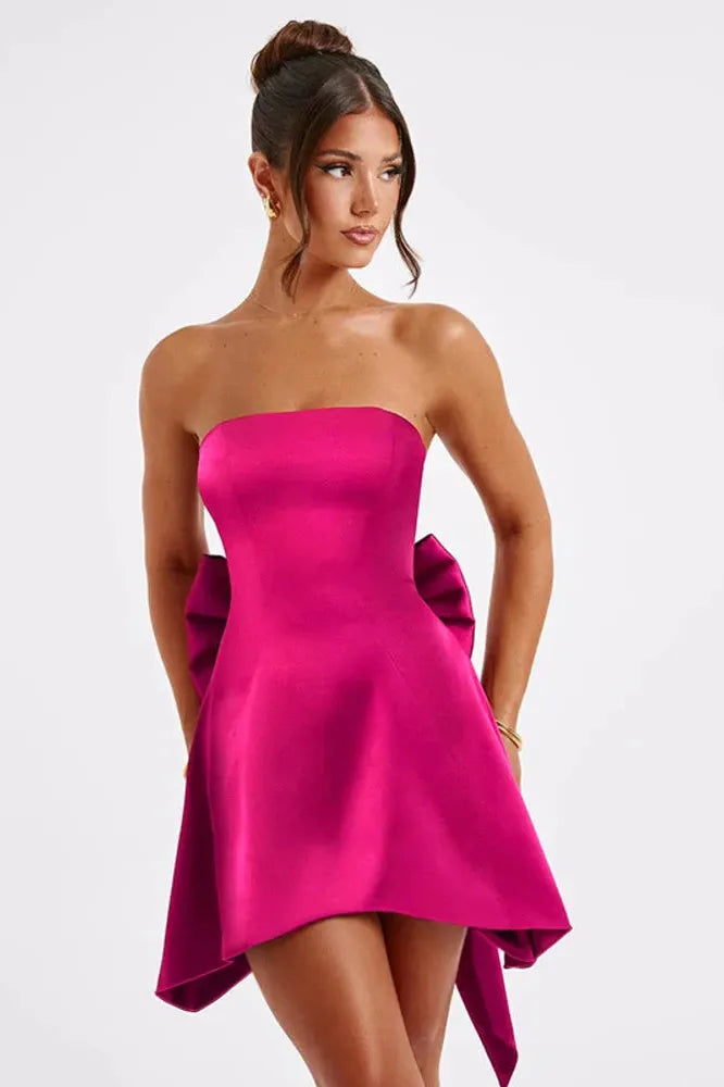 KAVAW - Strapless Bow Backless Mini Dress