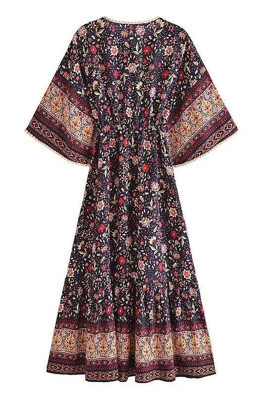 KAVAW - Batwing Sleeve Floral Boho Maxi Dress